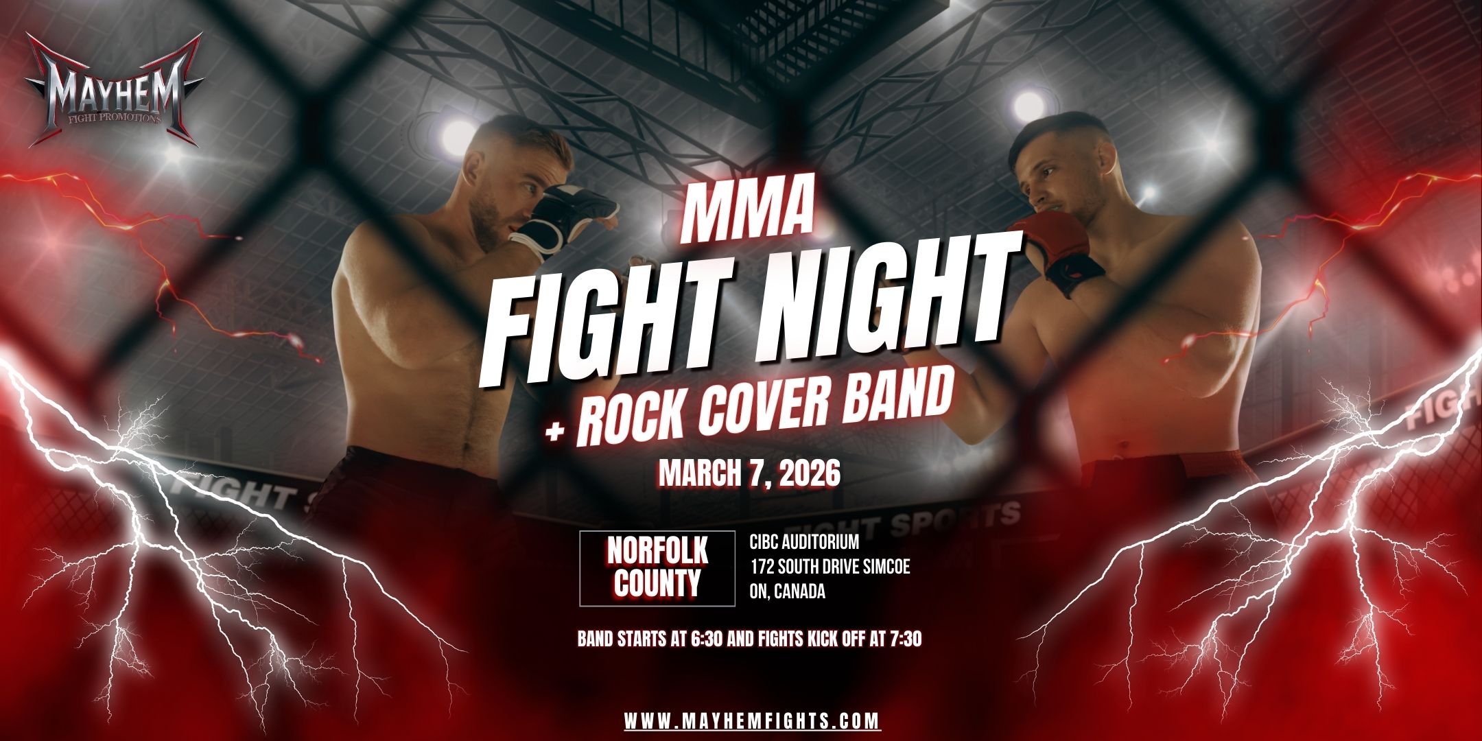 MMA Fight Night  +  Rock Cover Band Simcoe - 2 Events + DJ Until 1 AM!