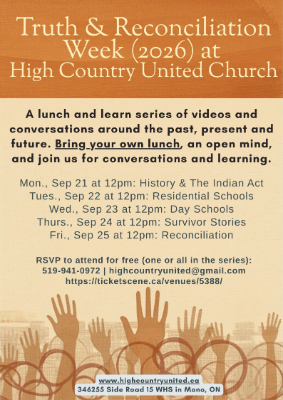 Truth & Reconcilation Week at High Country United Church: Tuesday, September 22, 2026